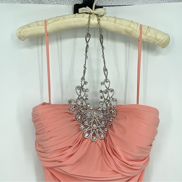 Cache Elegant Rhinestone Embellished Coral Pink Evening Gown (flawed) - Picture 3 of 16